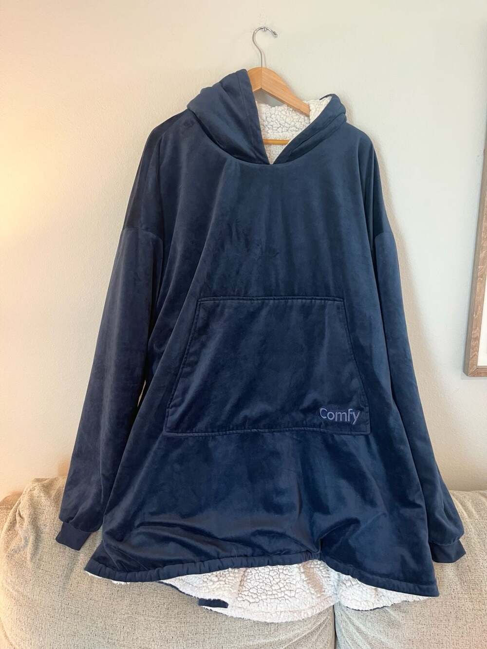 The Comfy, Original Oversized Wearable Blanket Hoodie, Navy Blue Sherpa Lined